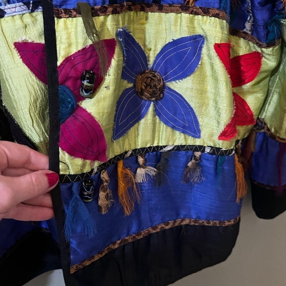 Allure Vintage Boho silk art deco 90’s multi colored toggle closure jacket 2X - Picture 6 of 8
